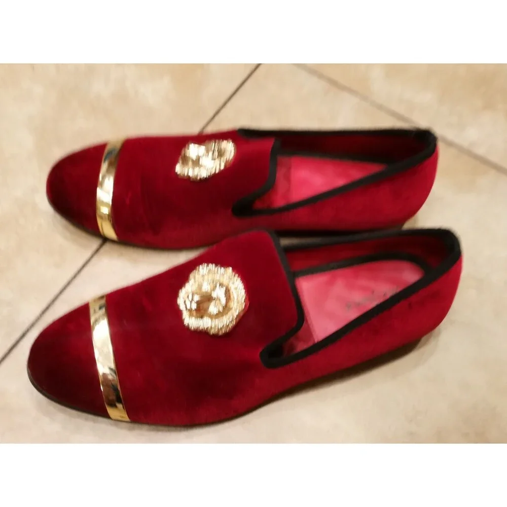 Men's Meijiana Luxury Dress Party Burgundy Velvet Loafers Shoes Size 12